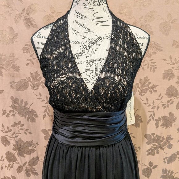 Maggy London Black Crochet Accent Halter Midi Dress, Size 10, New With Tags! - Picture 3 of 13